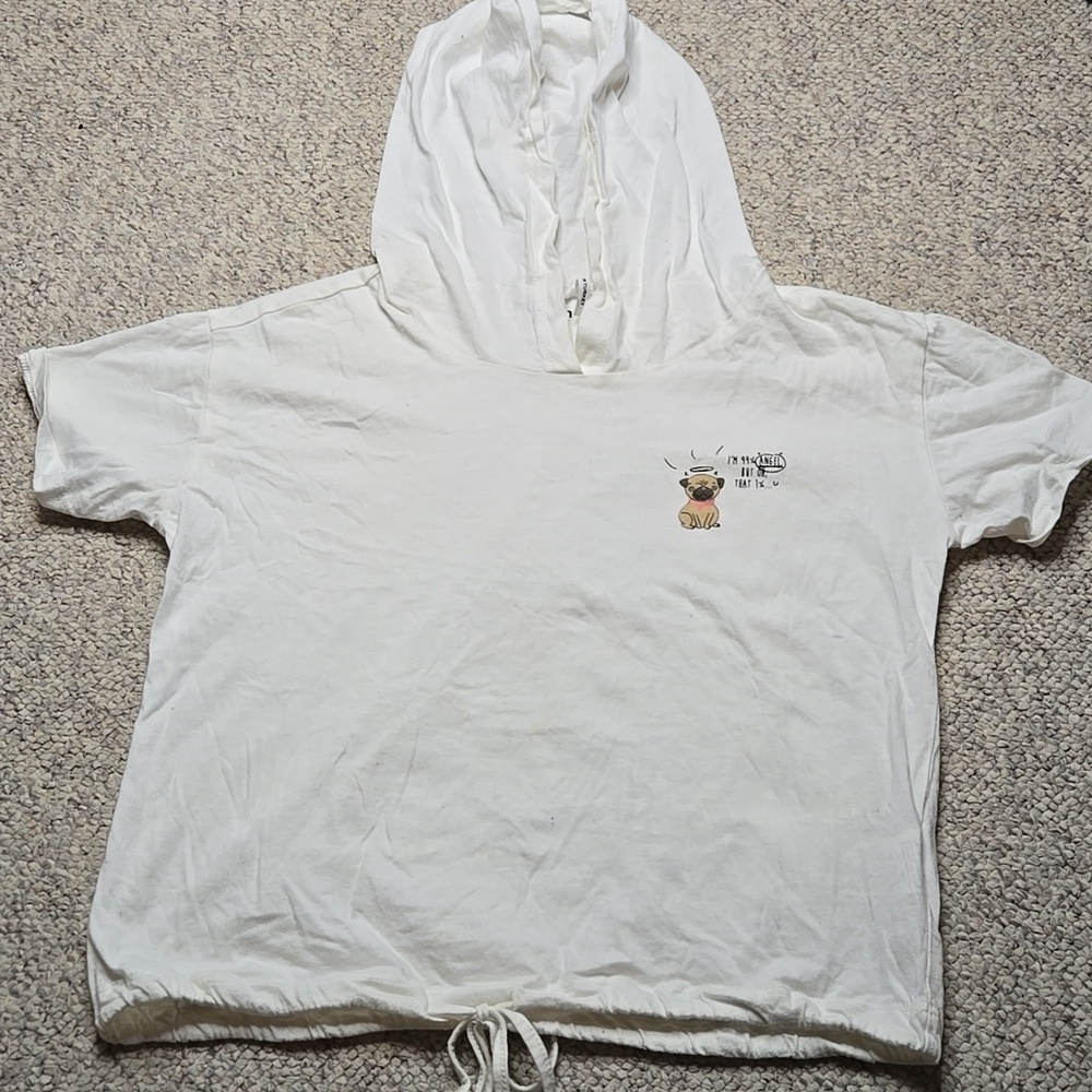 Koton Love Girls White T-shirt with a Hood - Picture 2 of 5